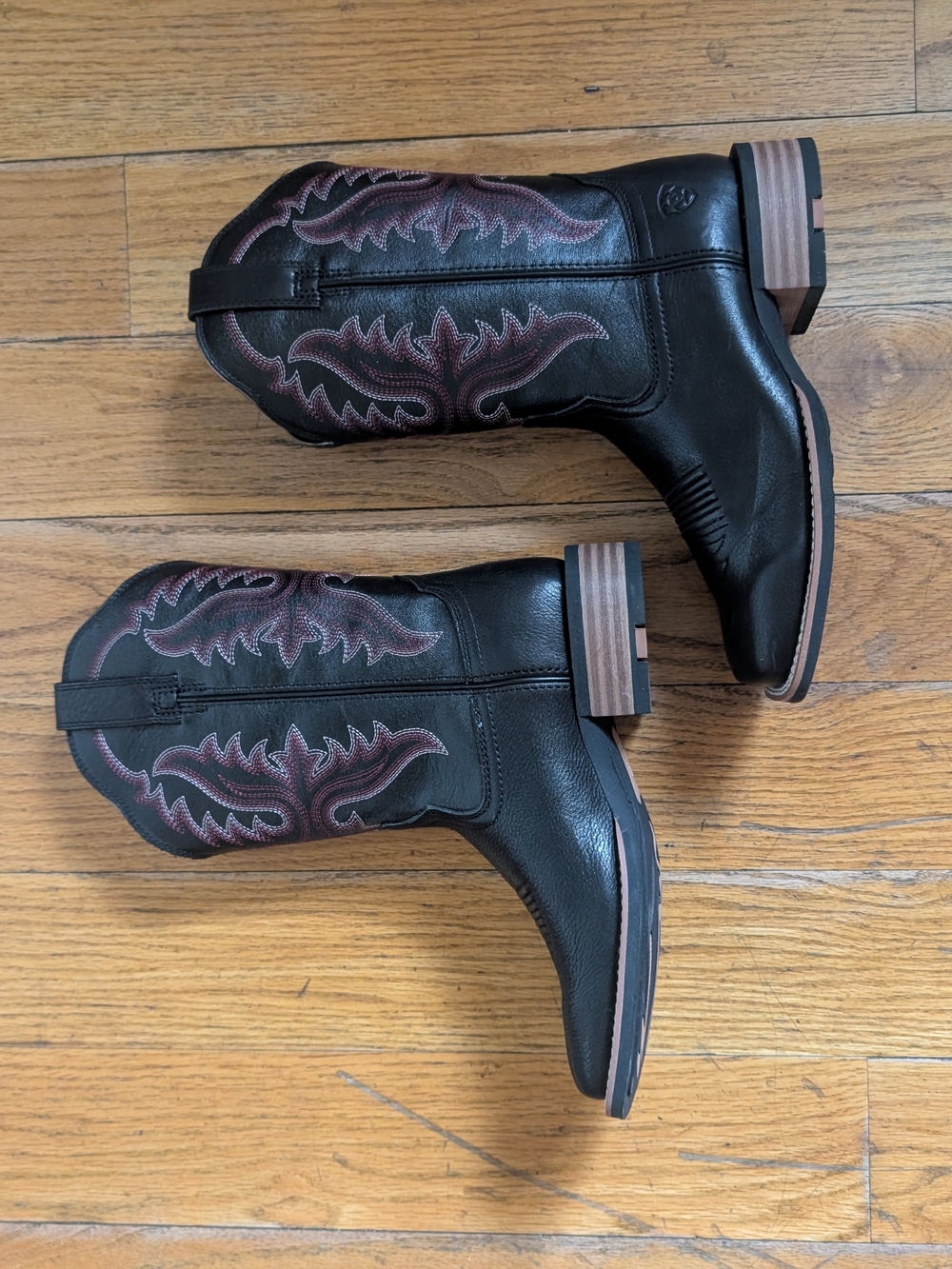 Ariat Black Western Boots with Pink Stitching Wide Square
